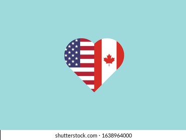 USA Canada love heart shape flag symbol