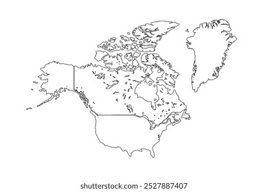 USA, Canada, Mexico border map. North America countries vector map.linear doodle illustration
