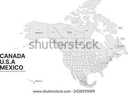 USA, Canada, Mexico border map.
North America countries vector map.