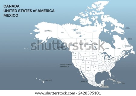 USA, Canada, Mexico border map.
North America countries vector map.