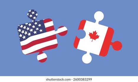 
USA and Canada Pieces of a Puzzled Vector Illustration. Symbolic image representing the partnership and friendship between neighbor states 