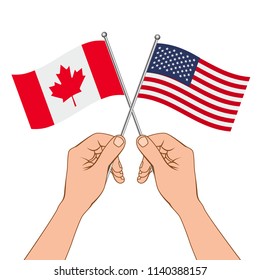 USA and Canada trade relations, cooperation strategy. US America and China flags vector illustration.