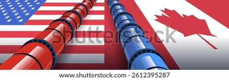 USA Canada trade war concept pipelines flags contrasting colors horizontal format