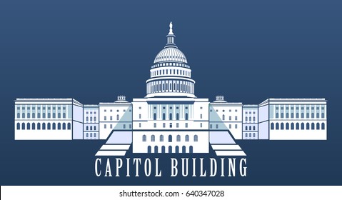 USA Capitol building. Editable vector image on a blue background with stars. Vector illustration EPS10