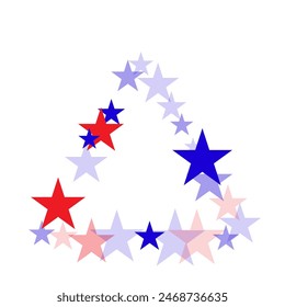 USA Celebration Confetti Stars in National Colors for Independence Day Isolated on White Background.  backdrop Vector Illustration, Blue and Red 4th of July Stars sparkles isolated on white.