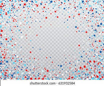 USA celebration confetti stars in national colors for American independence day isolated on background. Vector illustration EPS10