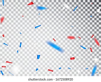 Usa celebration design element. Red And Blue Confetti Isolated On Background. Celebration Event Birthday. American, Chile, Russia, France, United kingdom flags color concept.