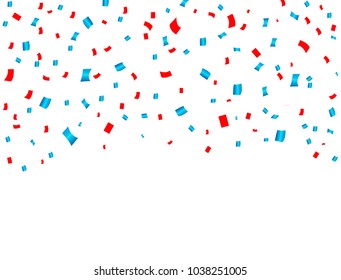 USA celebration red and blue confetti falling. Concept in national colors for American independence day, celebration event & birthday isolated on white background. Vector illustration