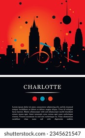 USA Charlotte city poster with abstract shapes of skyline, cityscape, landmarks and attractions. US North Carolina state travel vector illustration for brochure, website, page, business presentation