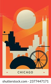 USA Chicago city brutalism poster with abstract skyline, cityscape Illinois retro vector illustration. US state travel guide cover, brochure, flyer, leaflet, business presentation template image