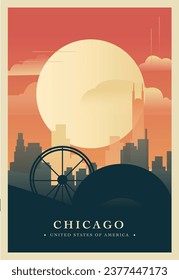 USA Chicago city brutalism poster with abstract skyline, cityscape Illinois retro vector illustration. US state travel guide cover, brochure, flyer, leaflet, business presentation template image