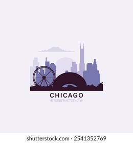 USA Chicago logo with skyline, cityscape retro vector icon. United States of America, Illinois city horizon, facade, travel logotype 