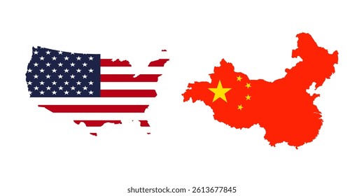 Usa and China flag map icons