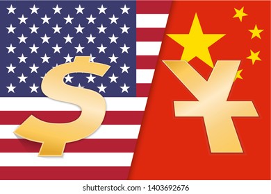 USA and China flag with money currency. Economic war concept. USA versus China. vector illustration.