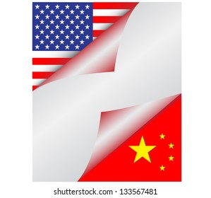 USA and China Flag Turning Page.Vector