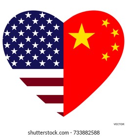 USA and China flags heart.