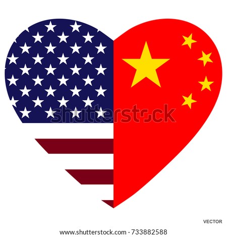 USA and China flags heart.