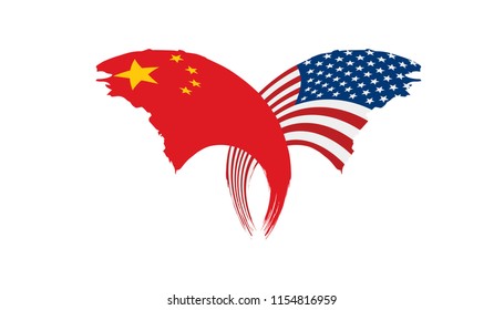 usa and China flags. Vector illustration on white background