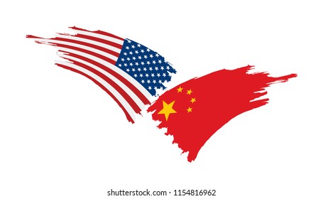 usa and China flags. Vector illustration on white background