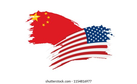 usa and China flags. Vector illustration on white background