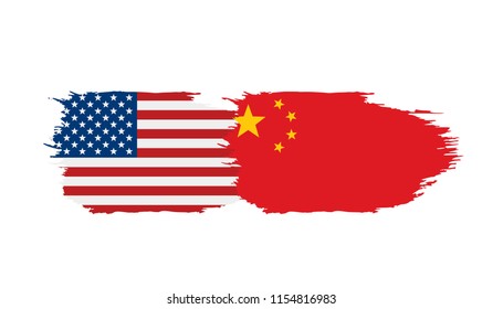 usa and China flags. Vector illustration on white background