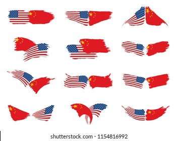 usa and China flags. Vector illustration on white background
