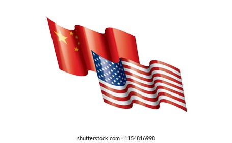 usa and China flags. Vector illustration on white background