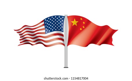usa and China flags. Vector illustration on white background