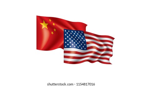 usa and China flags. Vector illustration on white background