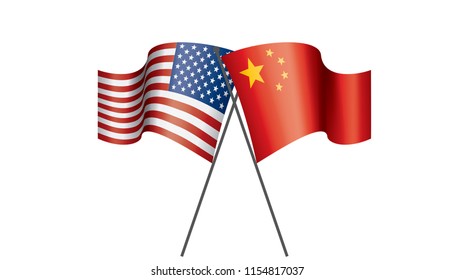 usa and China flags. Vector illustration on white background