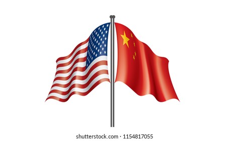 usa and China flags. Vector illustration on white background