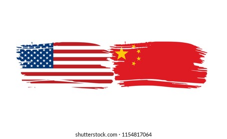 usa and China flags. Vector illustration on white background