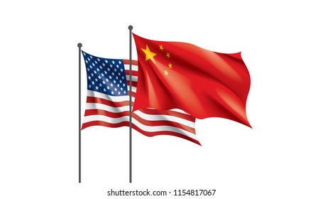 usa and China flags. Vector illustration on white background