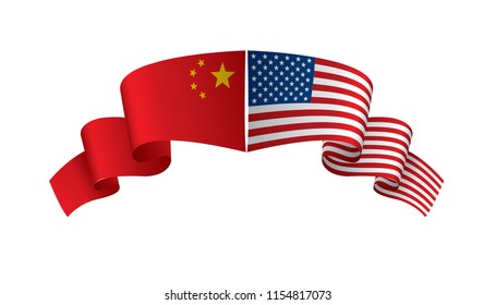 usa and China flags. Vector illustration on white background