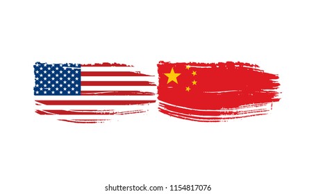 usa and China flags. Vector illustration on white background