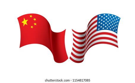 usa and China flags. Vector illustration on white background