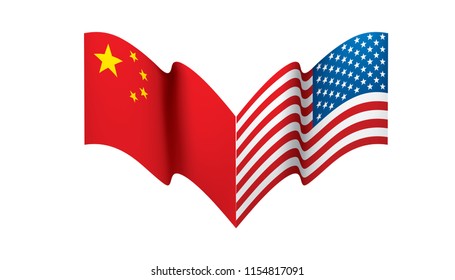 usa and China flags. Vector illustration on white background