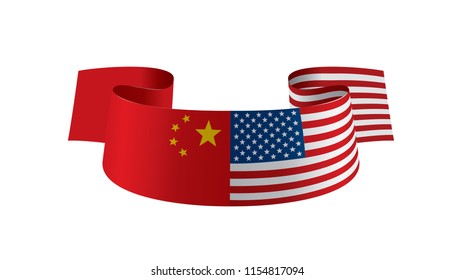 usa and China flags. Vector illustration on white background
