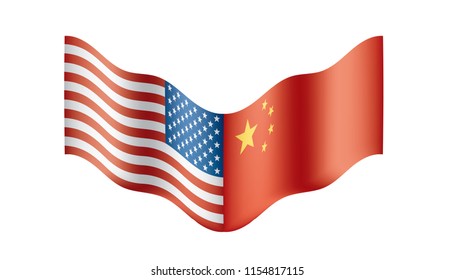 usa and China flags. Vector illustration on white background