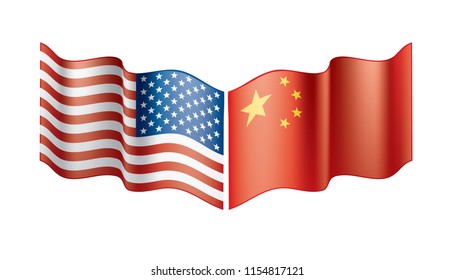 usa and China flags. Vector illustration on white background