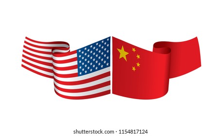 usa and China flags. Vector illustration on white background