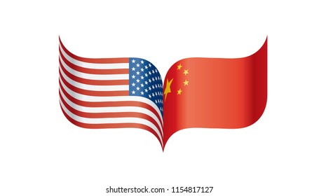 usa and China flags. Vector illustration on white background