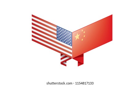 usa and China flags. Vector illustration on white background