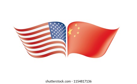 usa and China flags. Vector illustration on white background