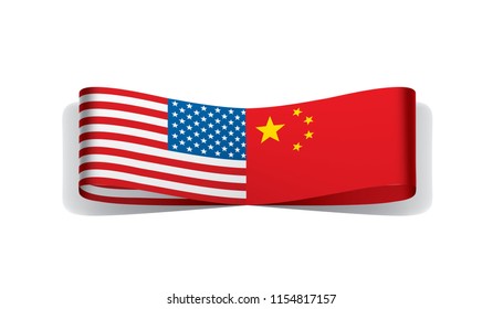 usa and China flags. Vector illustration on white background