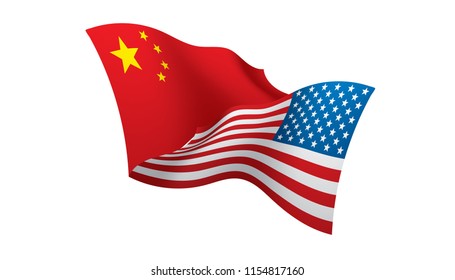 usa and China flags. Vector illustration on white background