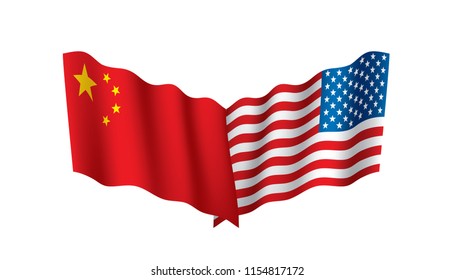 usa and China flags. Vector illustration on white background