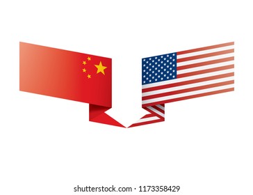 usa and China flags. Vector illustration on white background