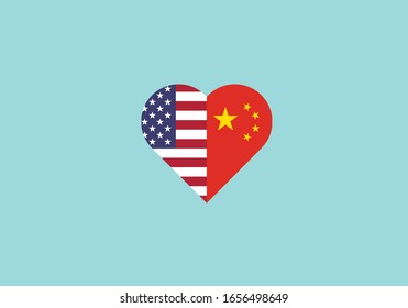 USA China heart symbol flag love shape countries friendship