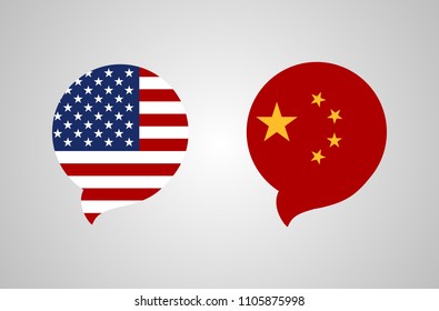 USA and China as percentages. Metaphor of trade war - percents of tariff rates and customs duty. Vector illustration